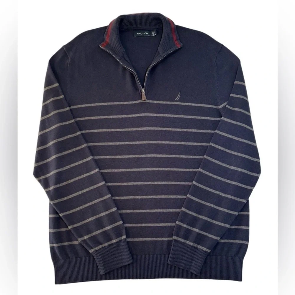 Nautica Men's XL Quarter Zip Sweater Navy Long Sleeves Mock Neck Pull Over Top